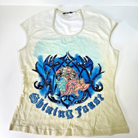 NEW VINTAGE FAUST Shining Faust USA Eagle Embellished Tee Top Medium Y2K - Picture 1 of 6